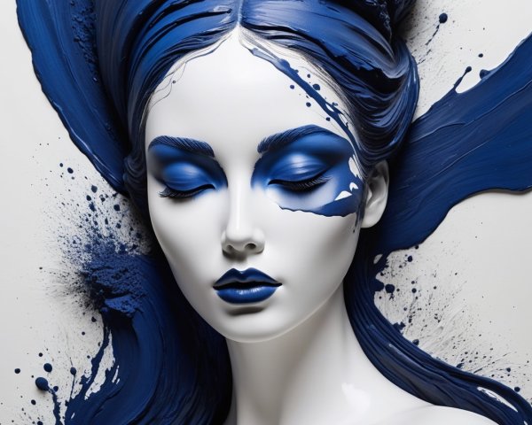 Mannequin Face with Vibrant Blue Makeup and Artistry