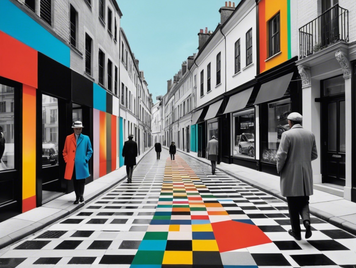 Vibrant Urban Scene with Colorful Geometric Patterns