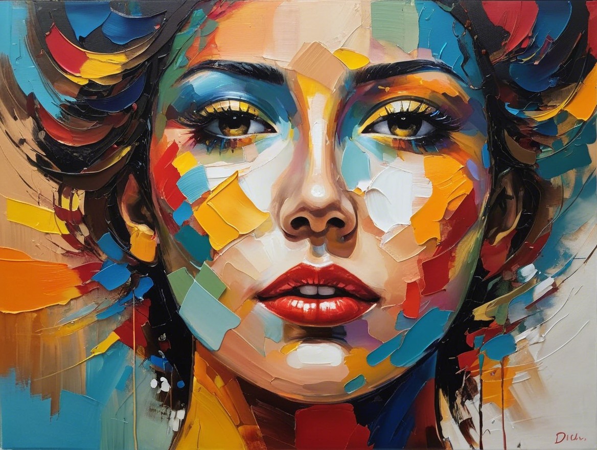 Portrait of a Young Woman with Vibrant Color Splashes
