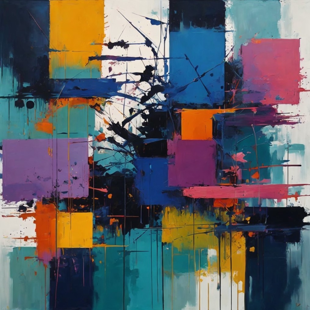 Abstract Painting with Bold Colors and Geometric Shapes