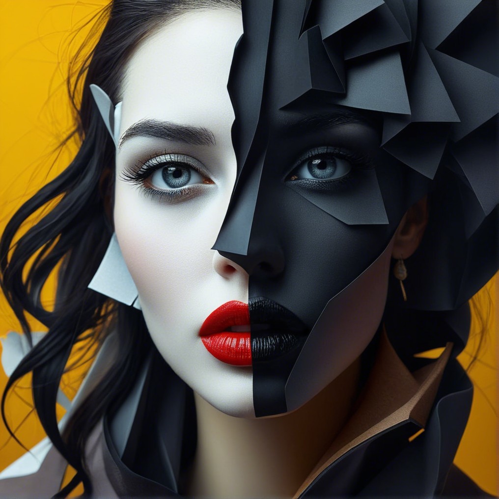 Portrait of a Woman with Split Face Design and Colors