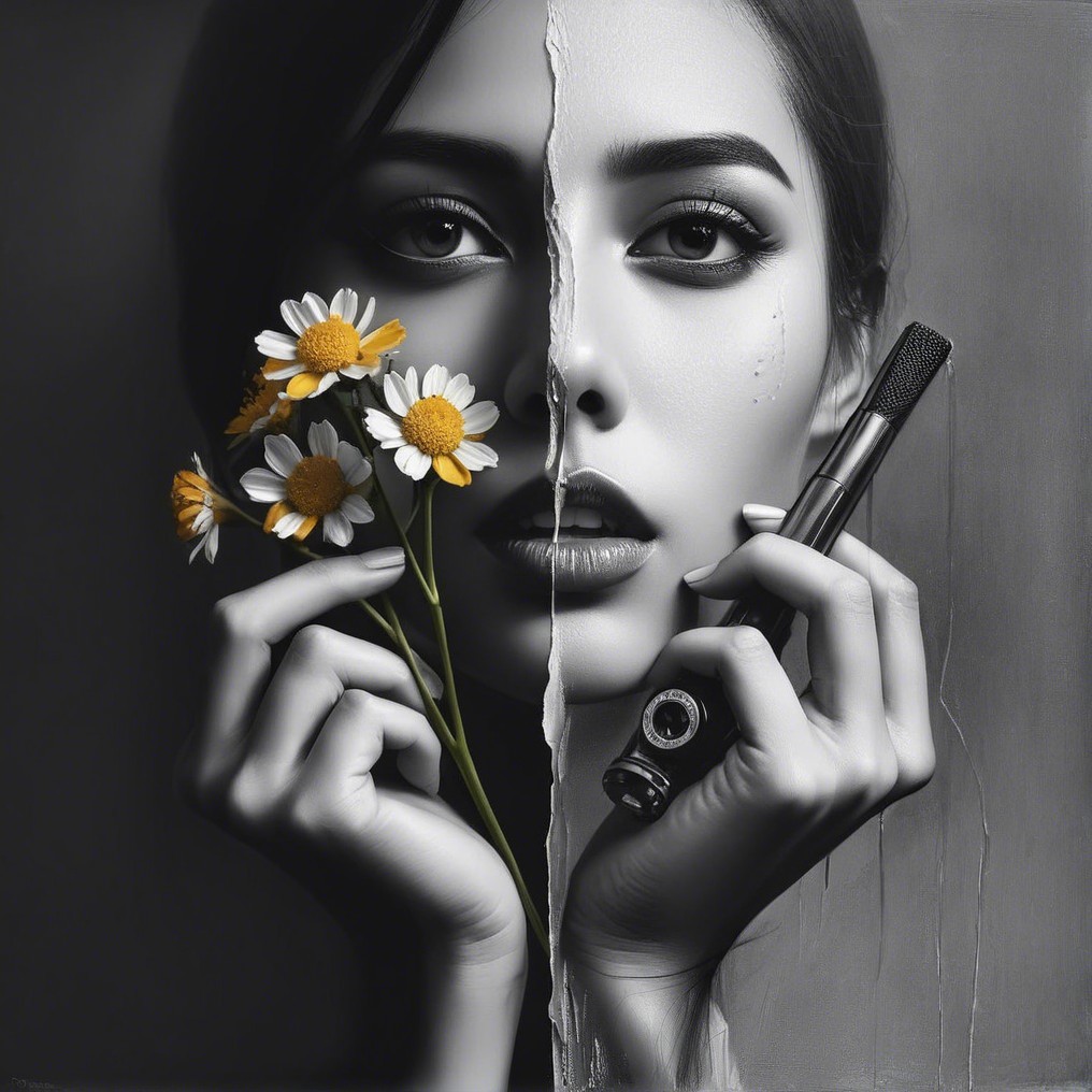 Portrait of a Woman Showcasing Emotional Duality