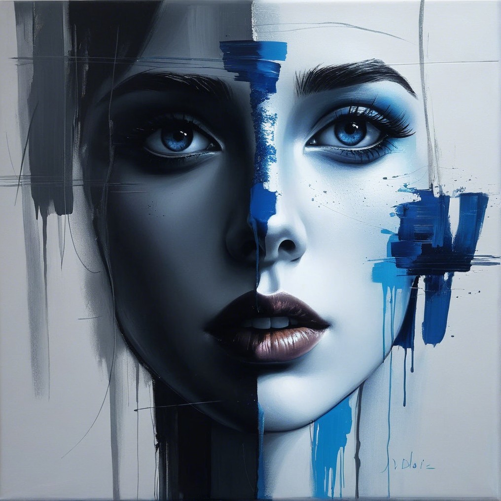 Portrait of a Female Face in Realistic and Abstract Styles