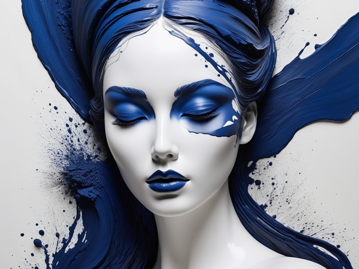 Mannequin Face with Vibrant Blue Makeup and Artistry