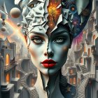 Surreal Split-Face Portrait of a Woman with Details