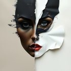 Split Face Artwork Featuring Duality and Transformation