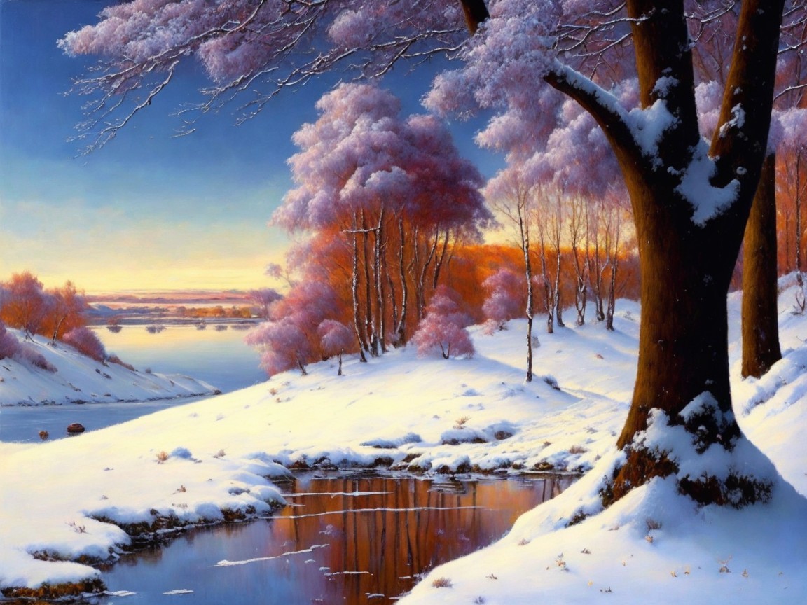 Serene Winter Landscape with Snow-Covered Trees