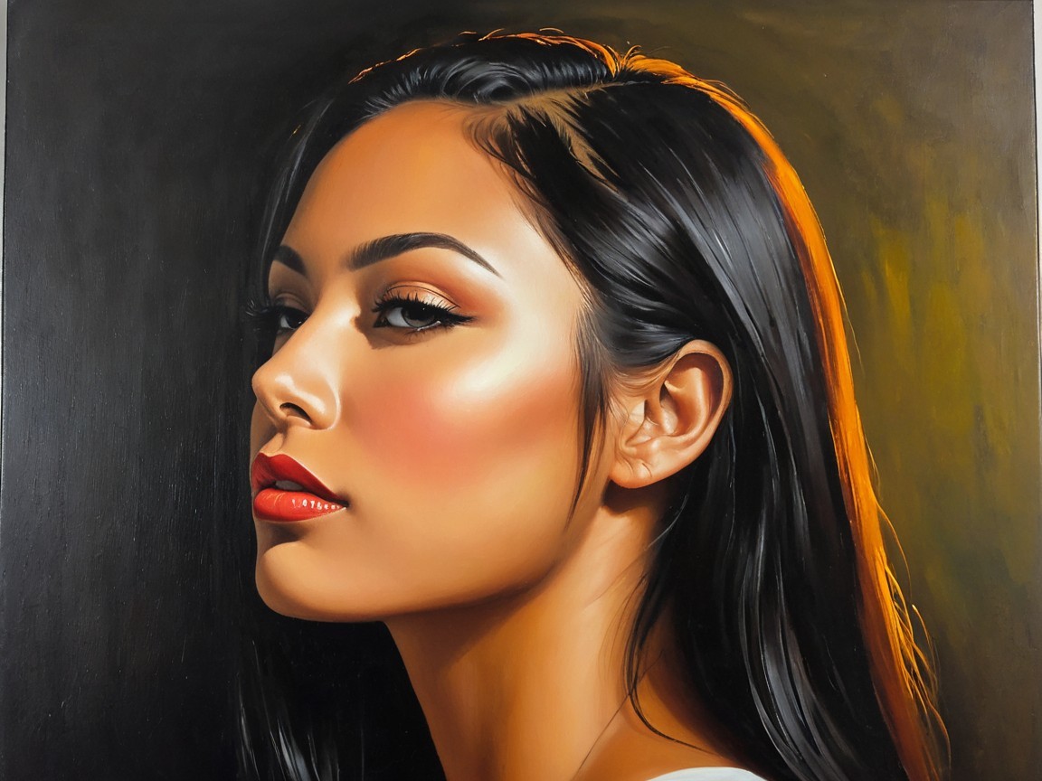 Profile Portrait of Young Woman with Dark Skin and Hair