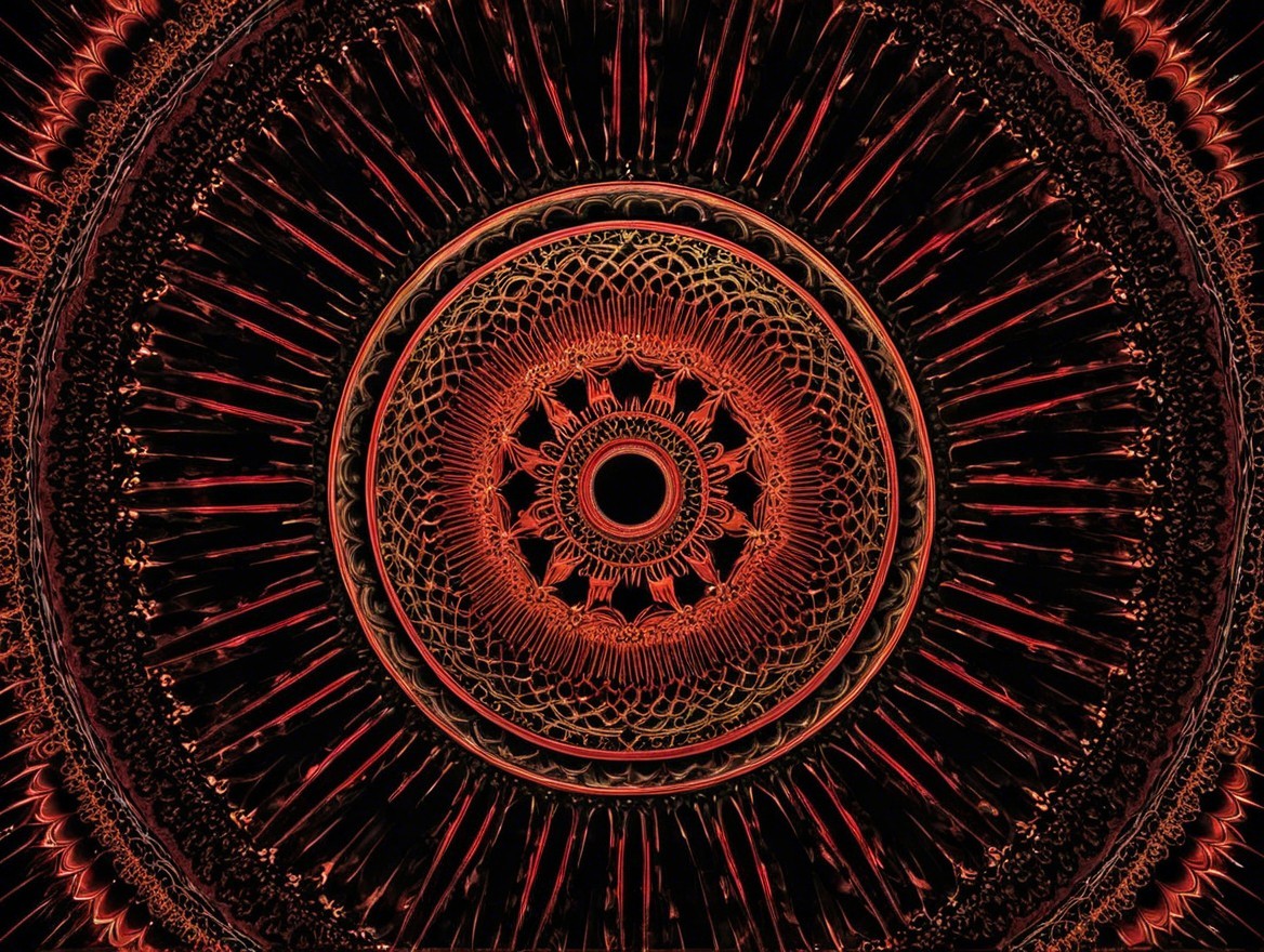 Intricate Circular Pattern in Red and Gold Design