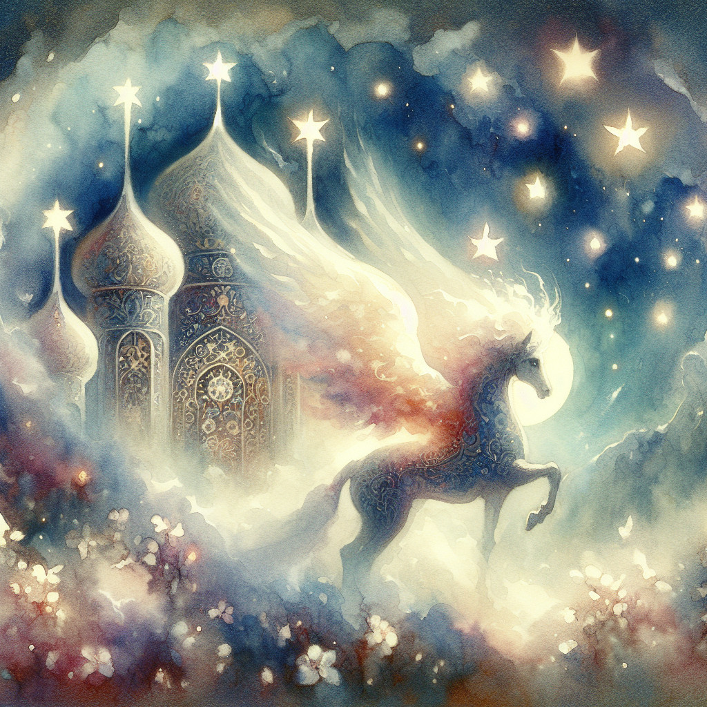 Unicorn with Wings in Dreamy Mystical Landscape