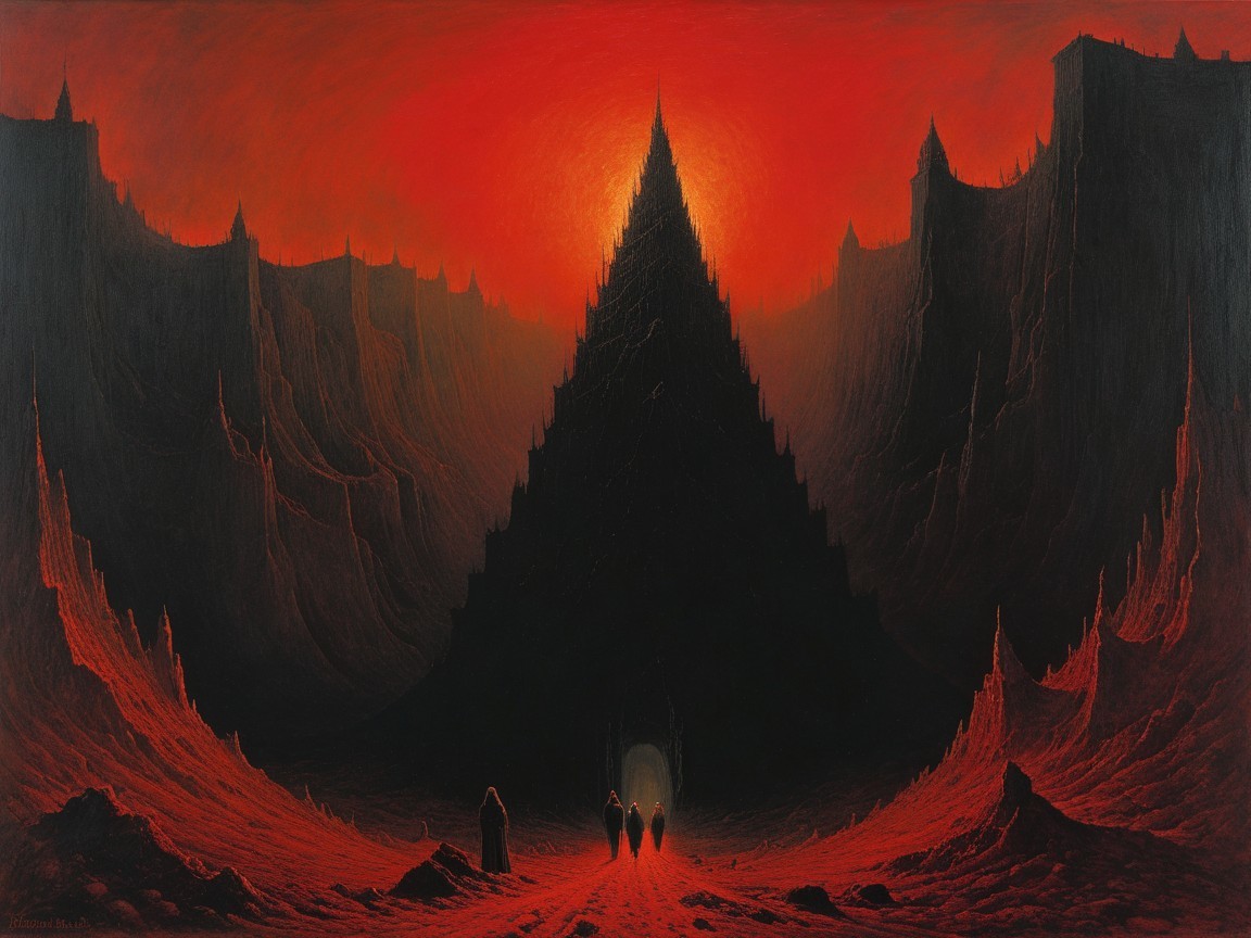 Ominous Landscape with Black Pyramid and Red Ground