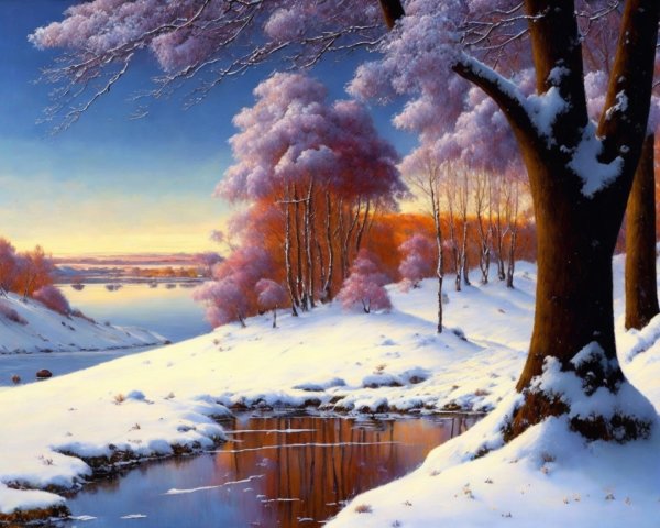 Serene Winter Landscape with Snow-Covered Trees