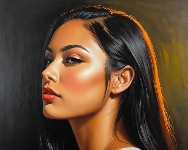 Profile Portrait of Young Woman with Dark Skin and Hair