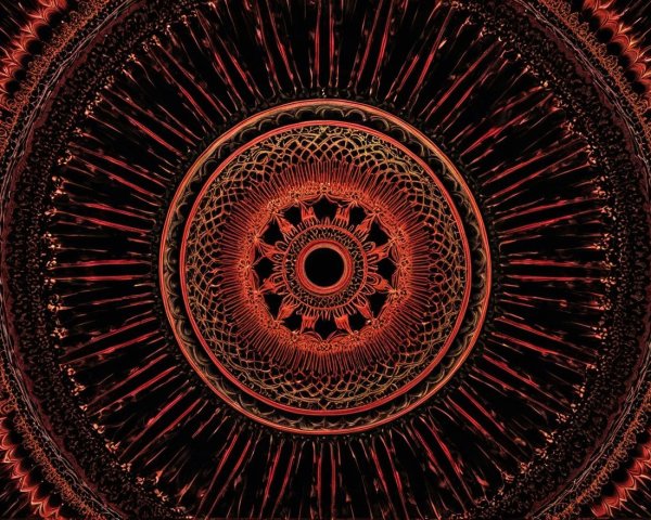 Intricate Circular Pattern in Red and Gold Design