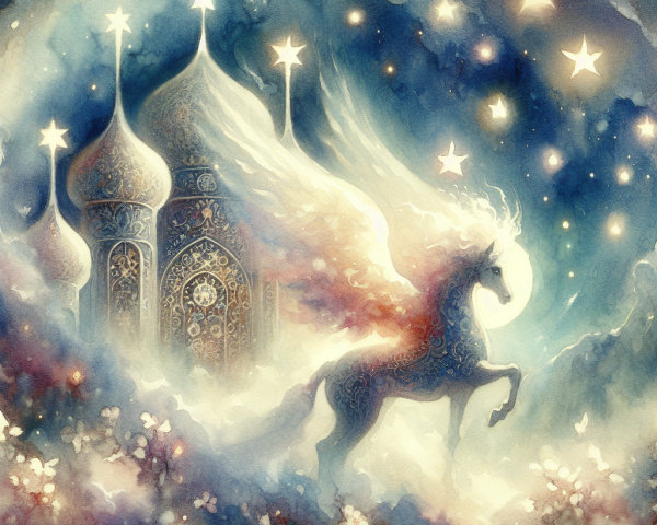 Unicorn with Wings in Dreamy Mystical Landscape
