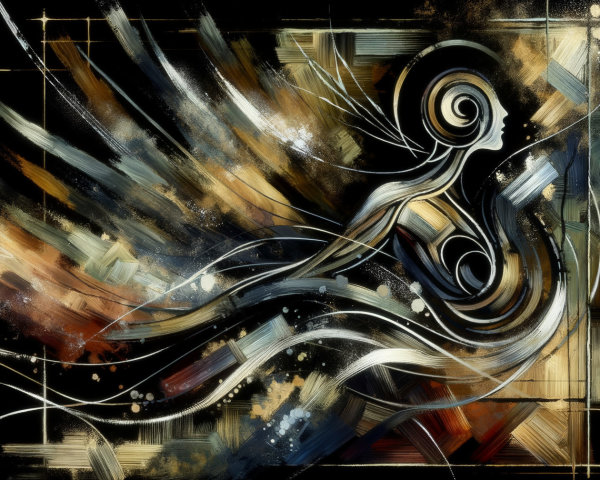 Abstract Painting with Flowing Figure and Bold Colors