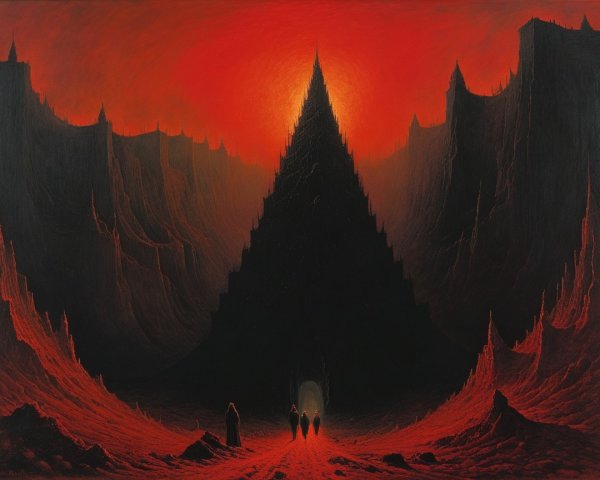 Ominous Landscape with Black Pyramid and Red Ground