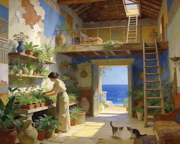 Pompeii-Style Home Interior with Mediterranean View