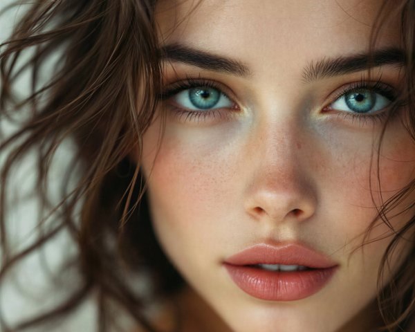 Close-up portrait of a young woman with fair skin