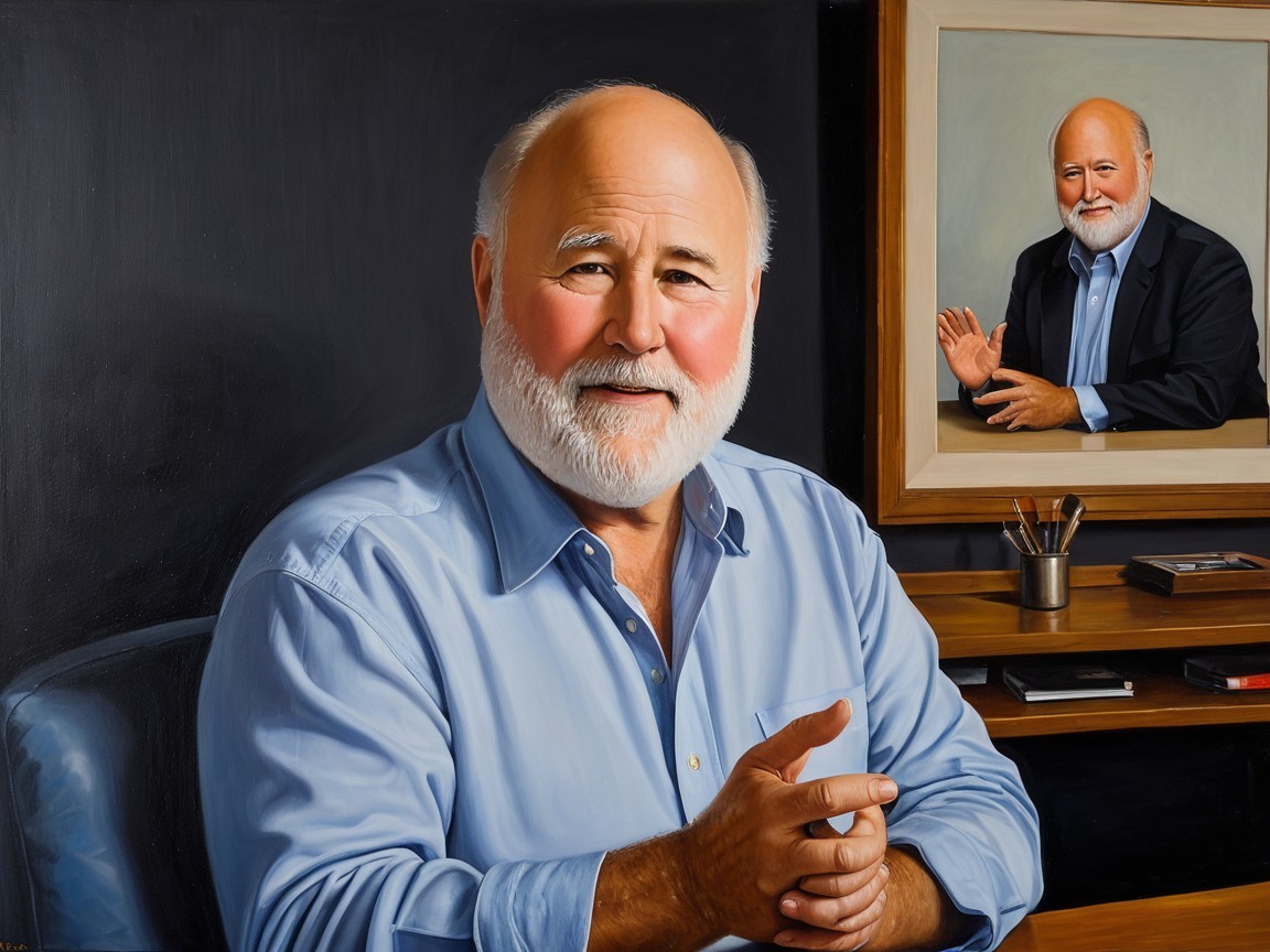 Portrait of a Bald Man with White Beard at Desk