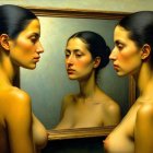 Two Women in Elegant Poses Reflected in a Mirror