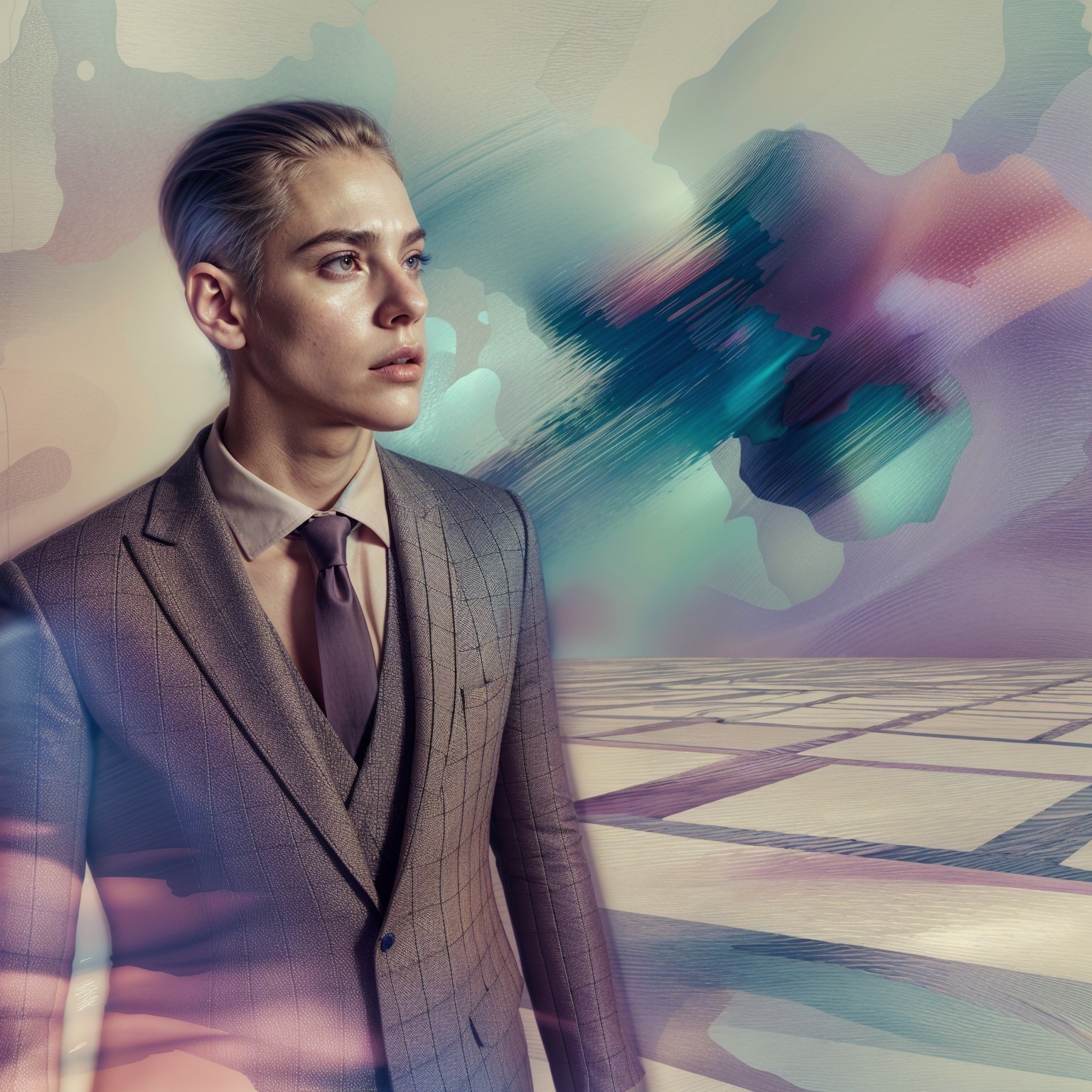 Stylish Young Man in Sophisticated Suit with Abstract Background