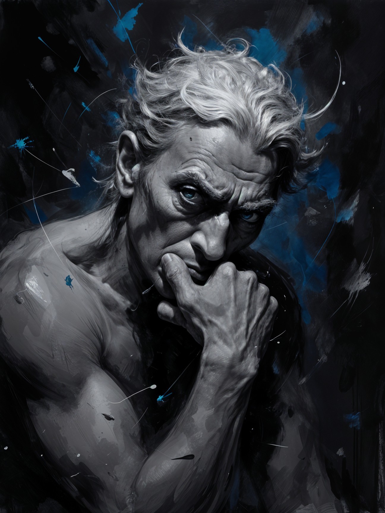 Emotional Turmoil in Surreal Monochrome Art