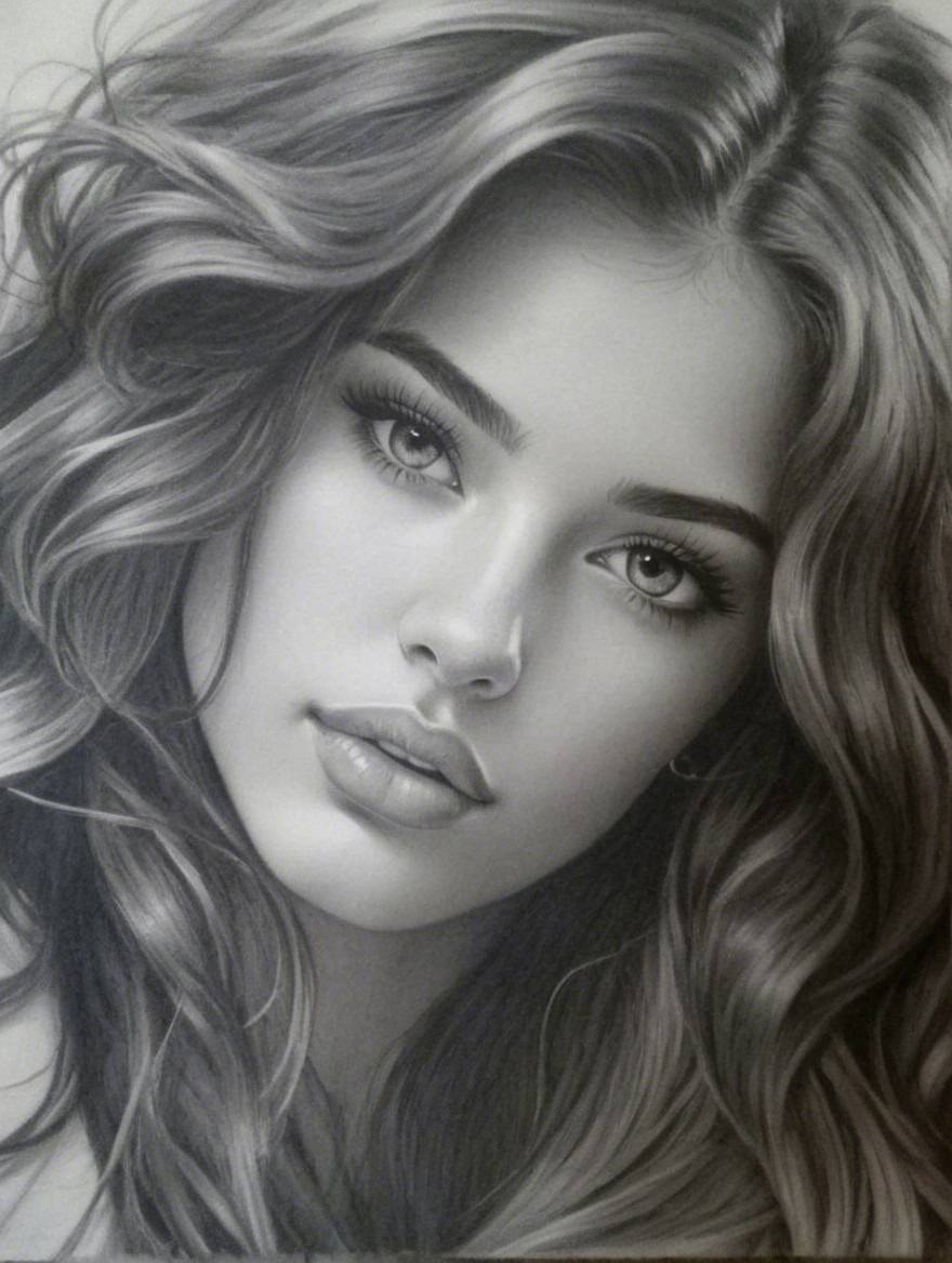 Black and White Pencil Drawing of a Young Woman's Face