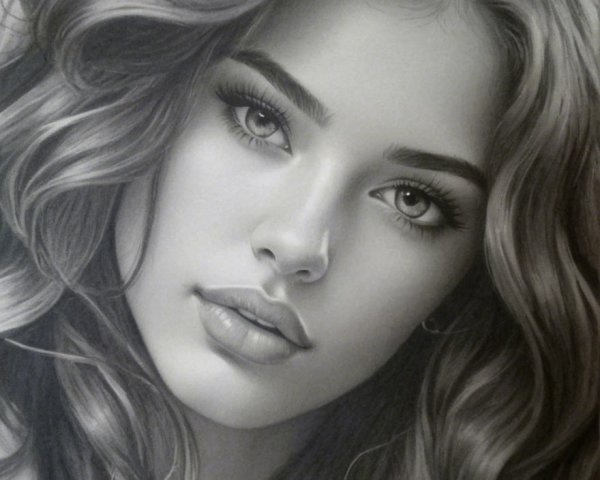 Black and White Pencil Drawing of a Young Woman's Face