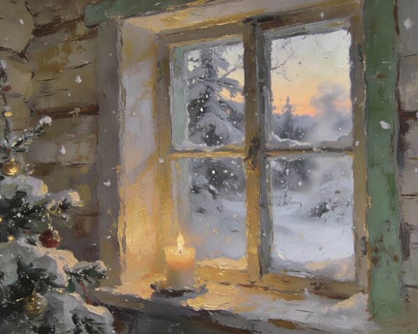 Cozy Indoor Christmas Scene with Snowy Landscape