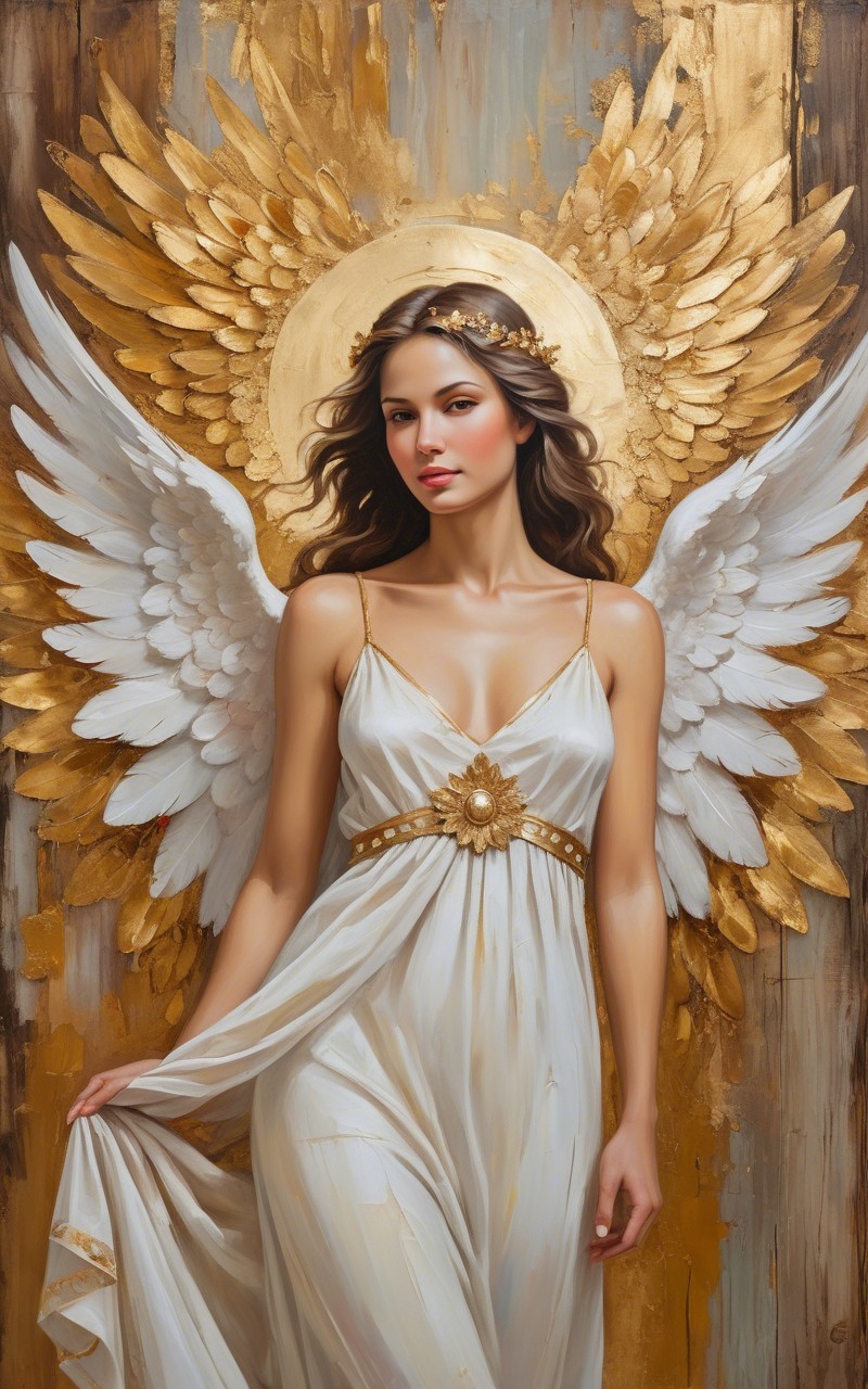 Serene Angelic Figure with White Wings and Halo