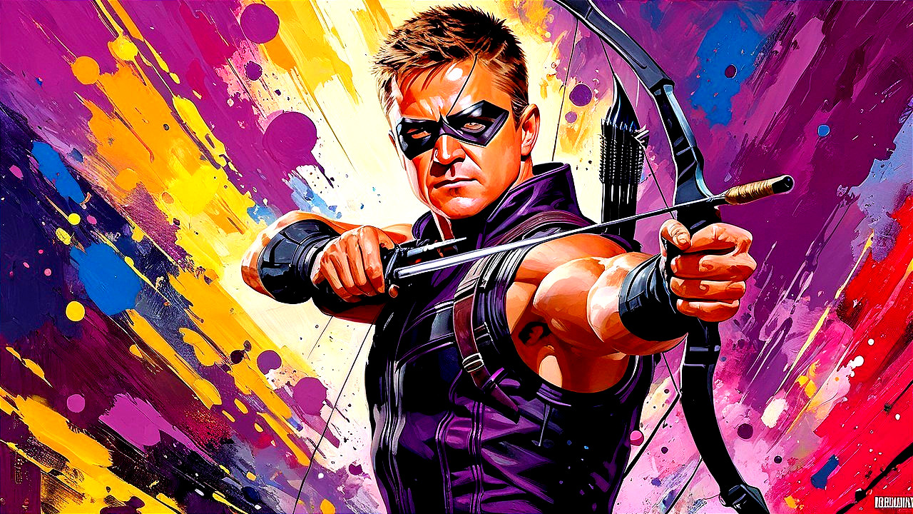 Colorful Illustration of a Superhero Archer in Action