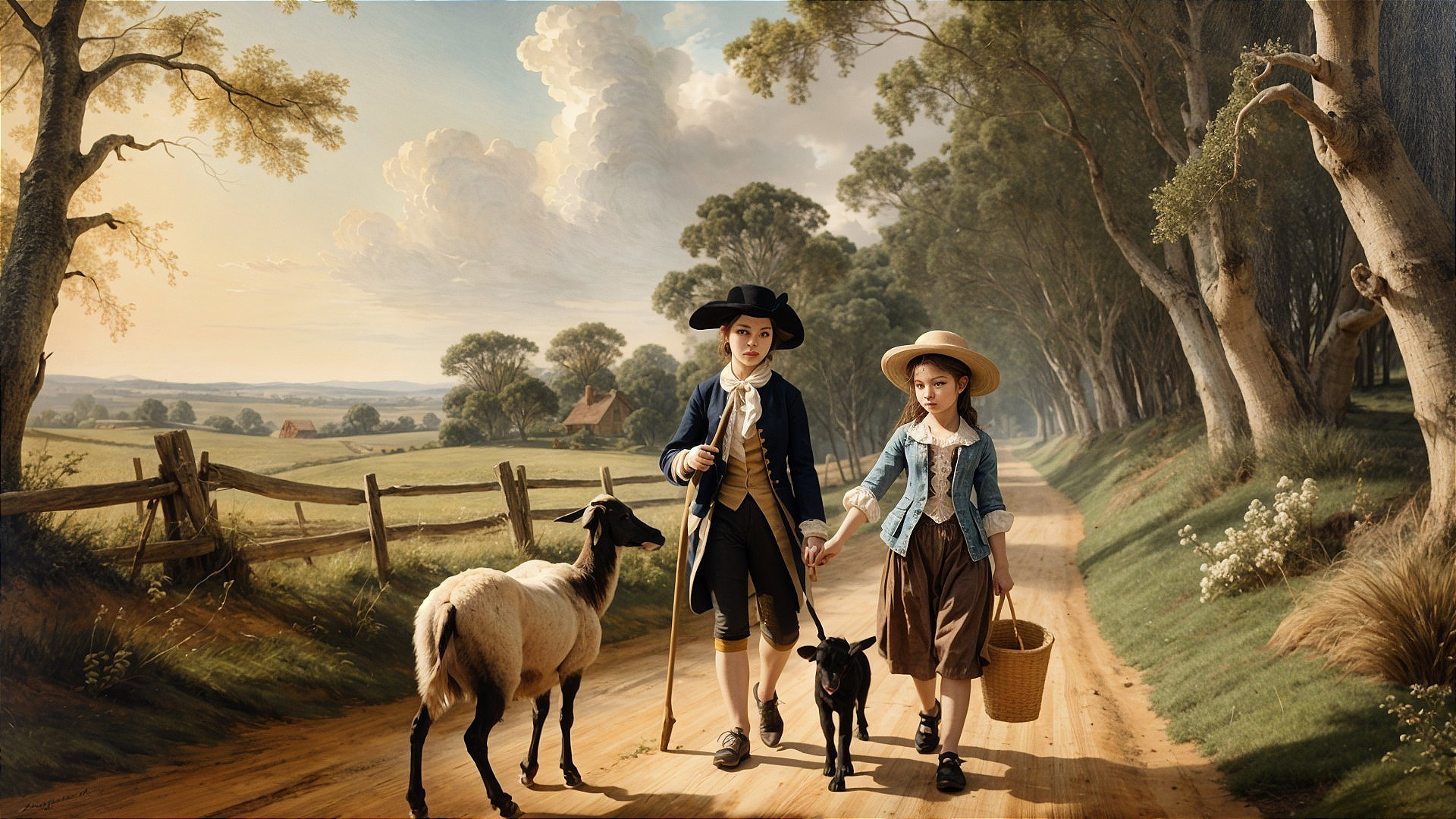 Children Walking on a Tree-Lined Path in Nature