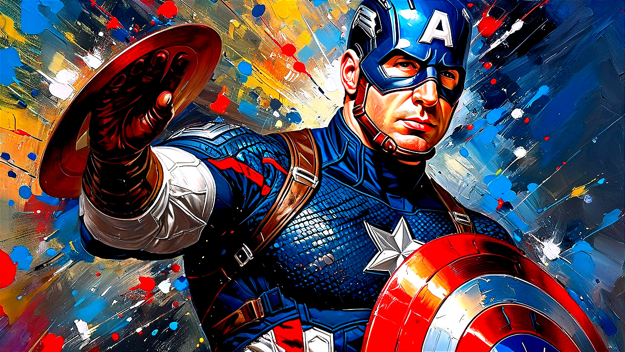 Heroic Figure in Blue Costume with Circular Shield