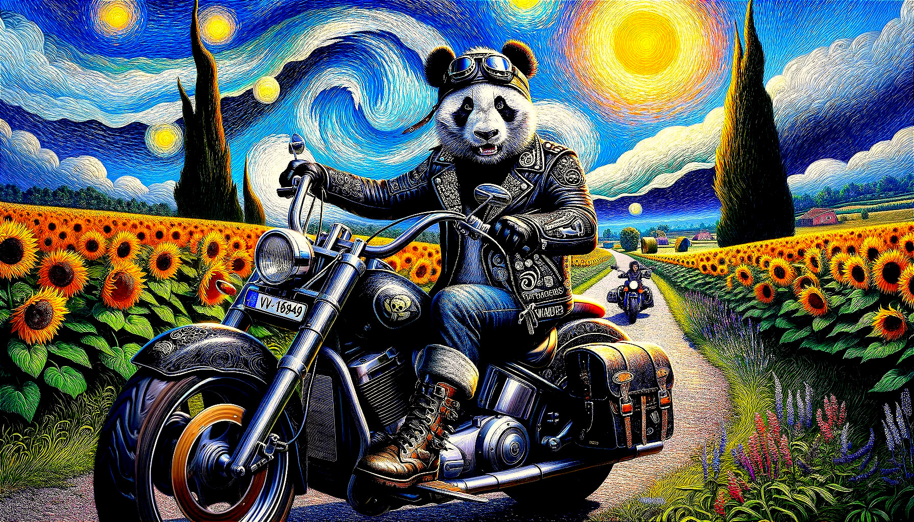 Panda Biker in Van Gogh's World