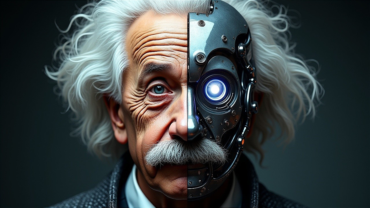 Surreal Portrait of Elderly Man with Robotic Features
