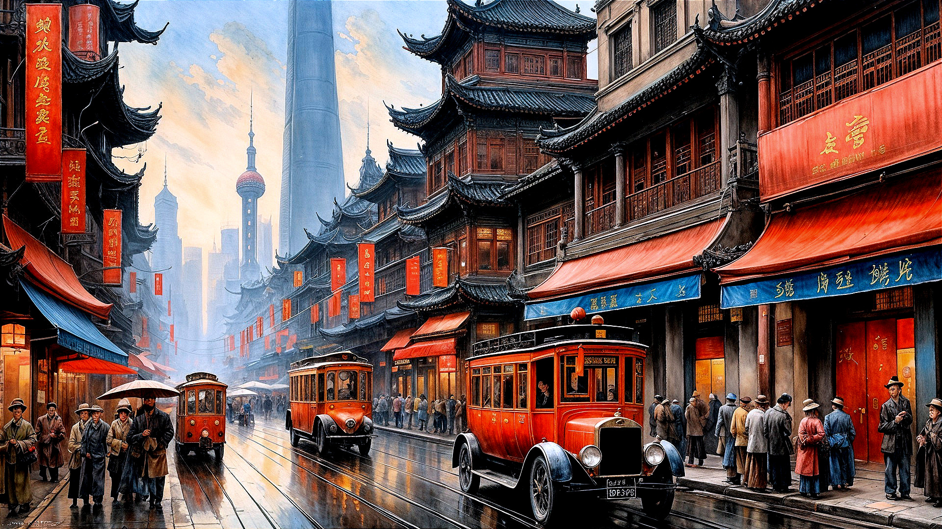Historical Chinese Street Scene with Traditional Architecture