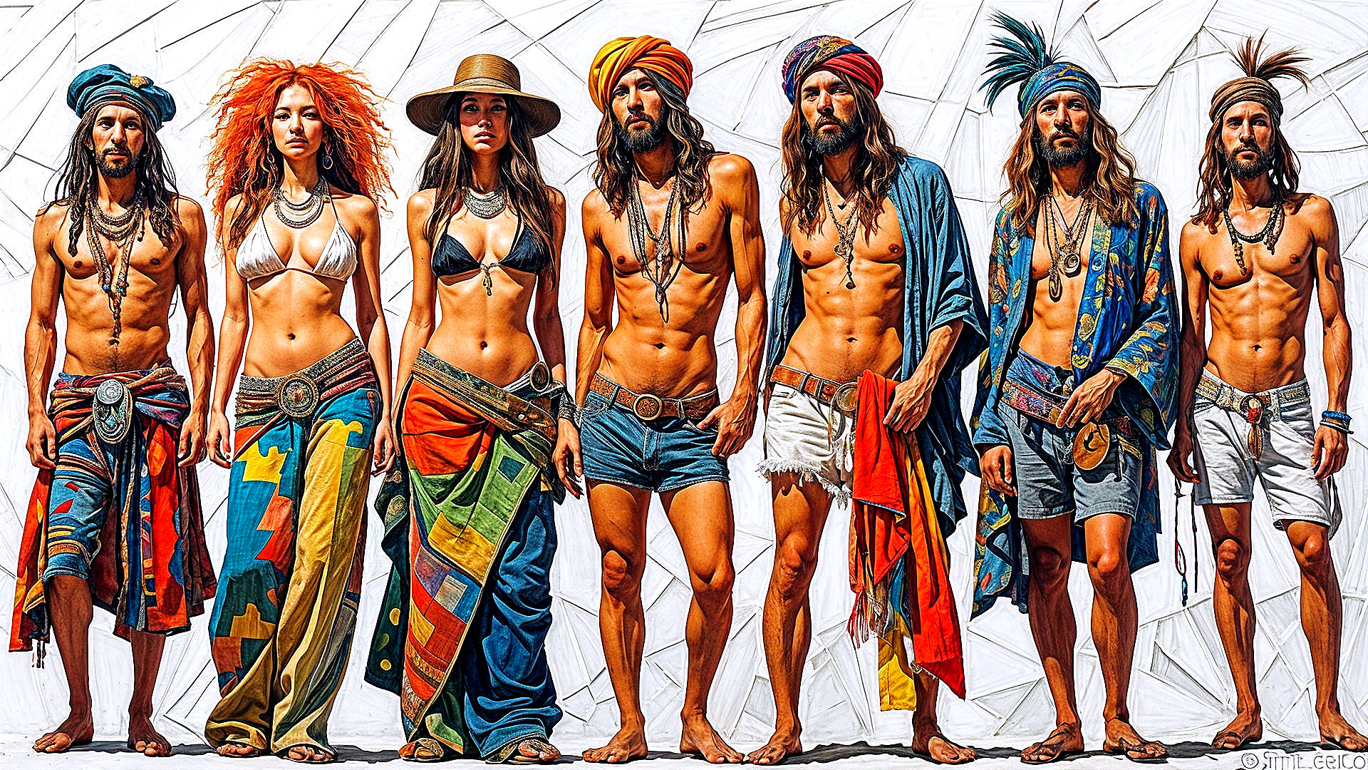 AI Artwork Featuring Barefoot Women and Men on Concrete