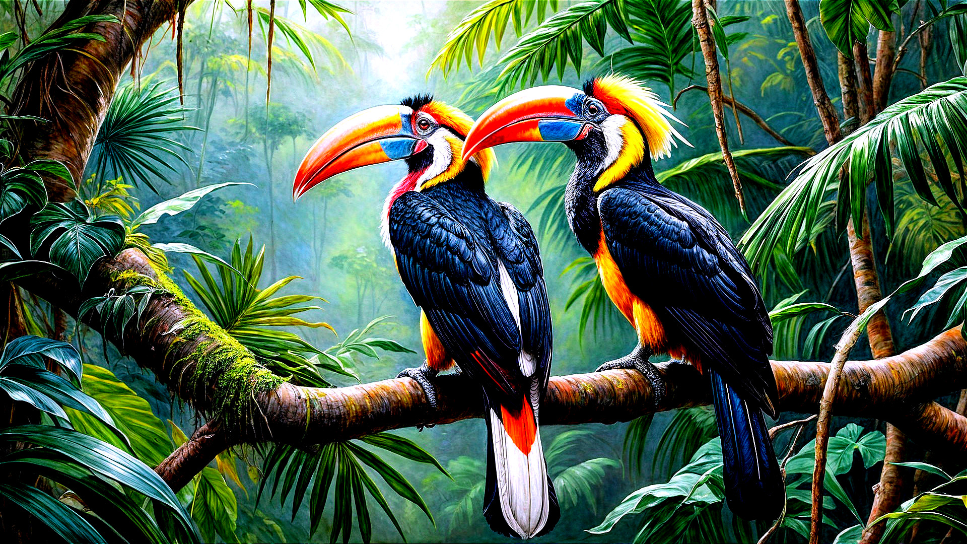Vibrant Toucans in a Tropical Rainforest Setting