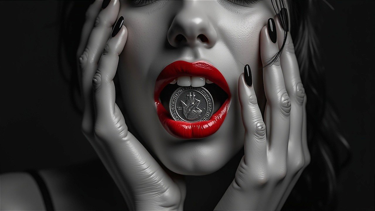 Black and White Portrait of Woman with Red Lipstick