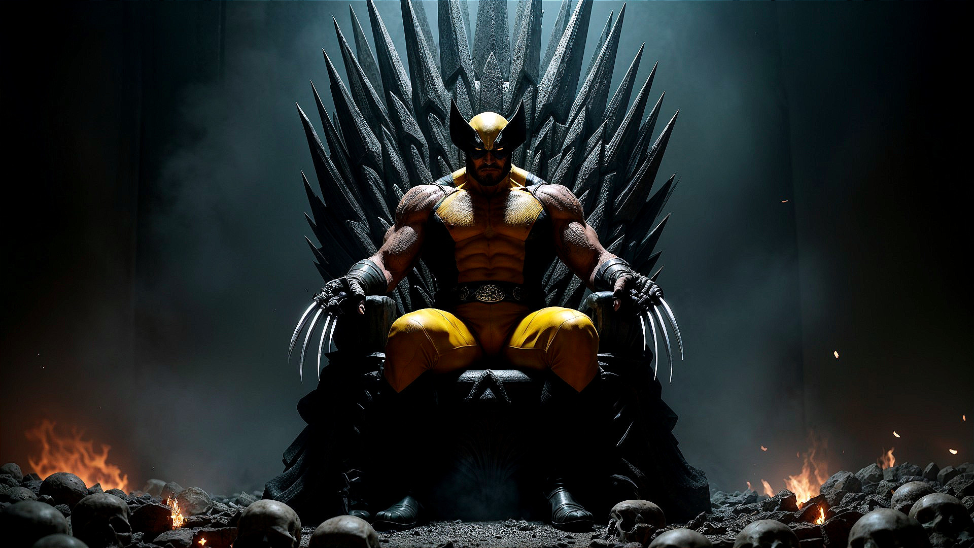 Muscular Figure on Throne Surrounded by Skulls