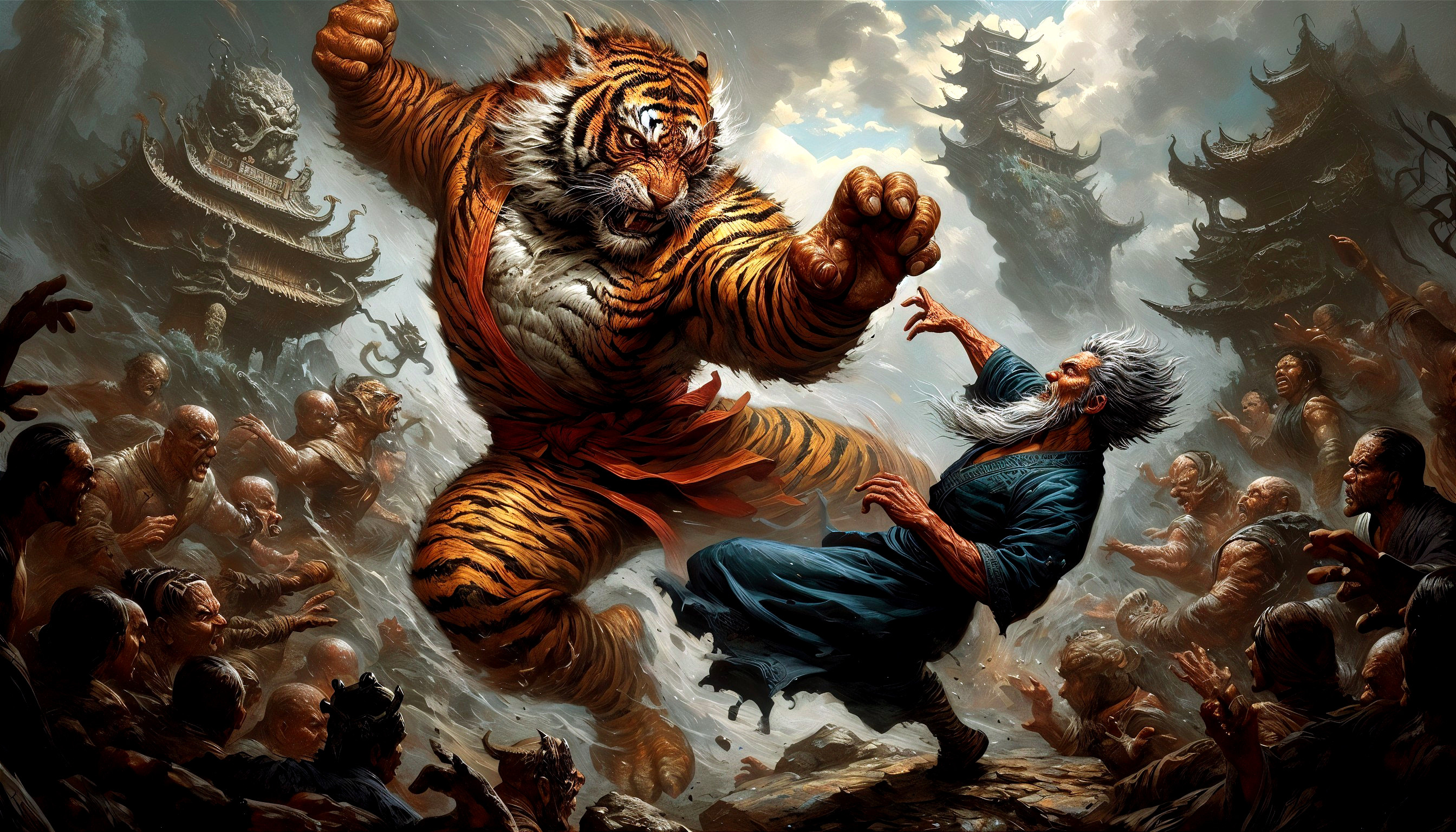 Tiger and Martial Artist Face Off at Ancient Temples