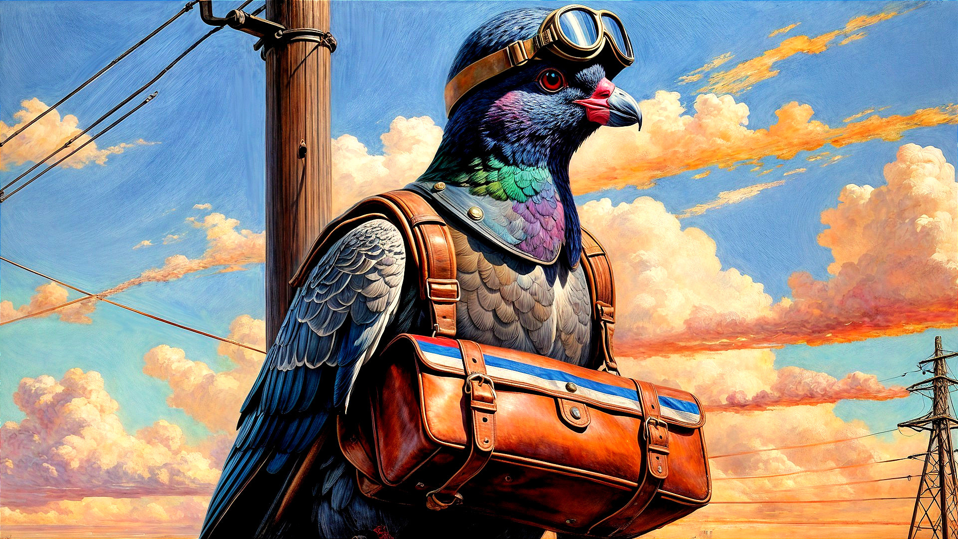 Colorful Anthropomorphic Pigeon in Vintage Goggles