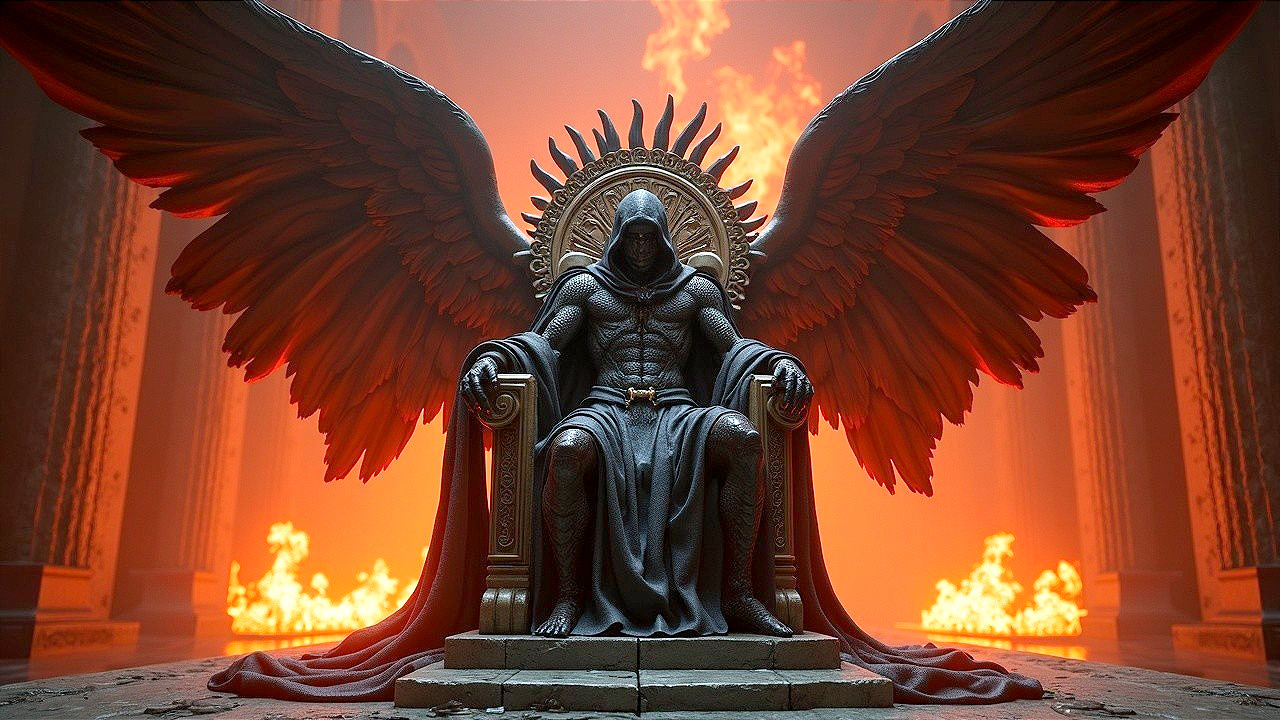 Regal Figure on Throne with Dynamic Wings and Glow