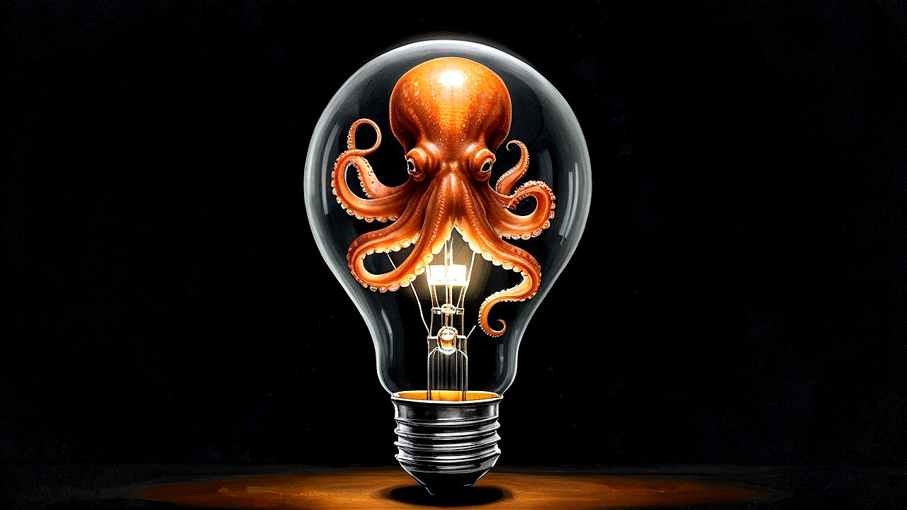 Octopus Inside a Lightbulb with Warm Glow