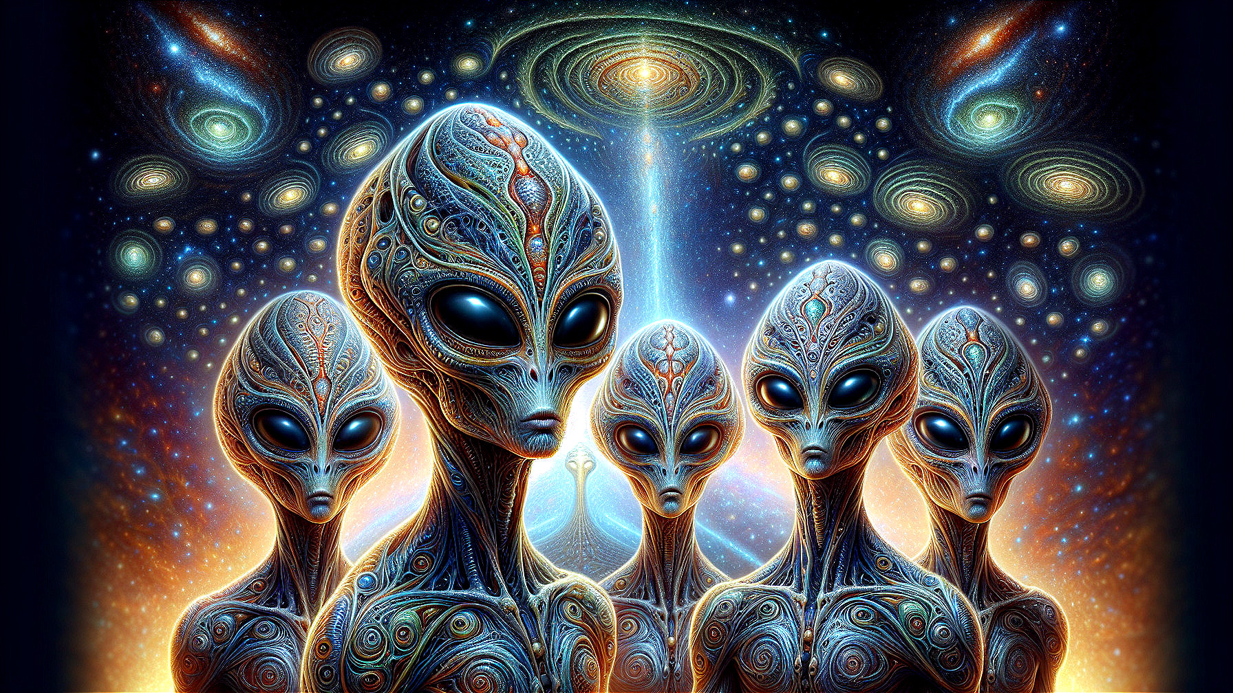 Extraterrestrial Beings in Cosmic Scene with Galaxies
