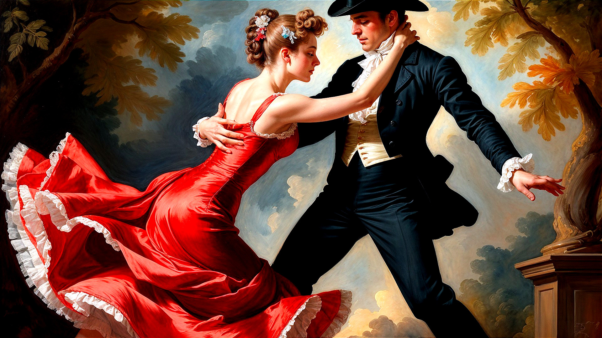 Passionate Couple Dancing in Elegant Attire