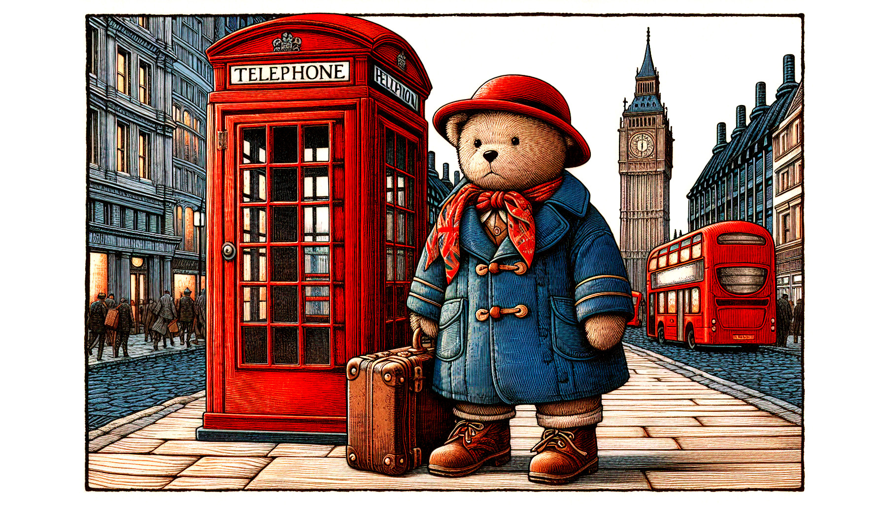 Bear in Blue Coat by London Telephone Booth