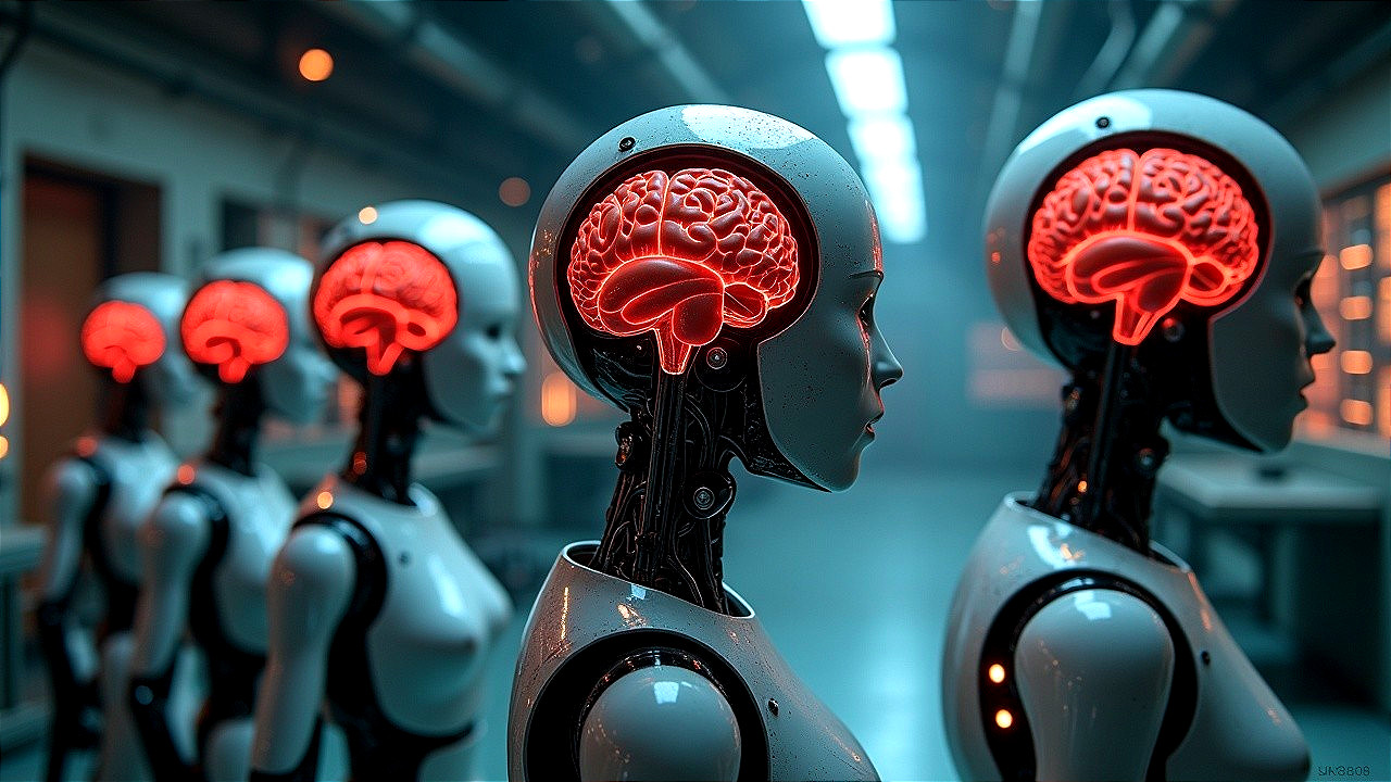 Humanoid Robots with Transparent Heads and Glowing Brains