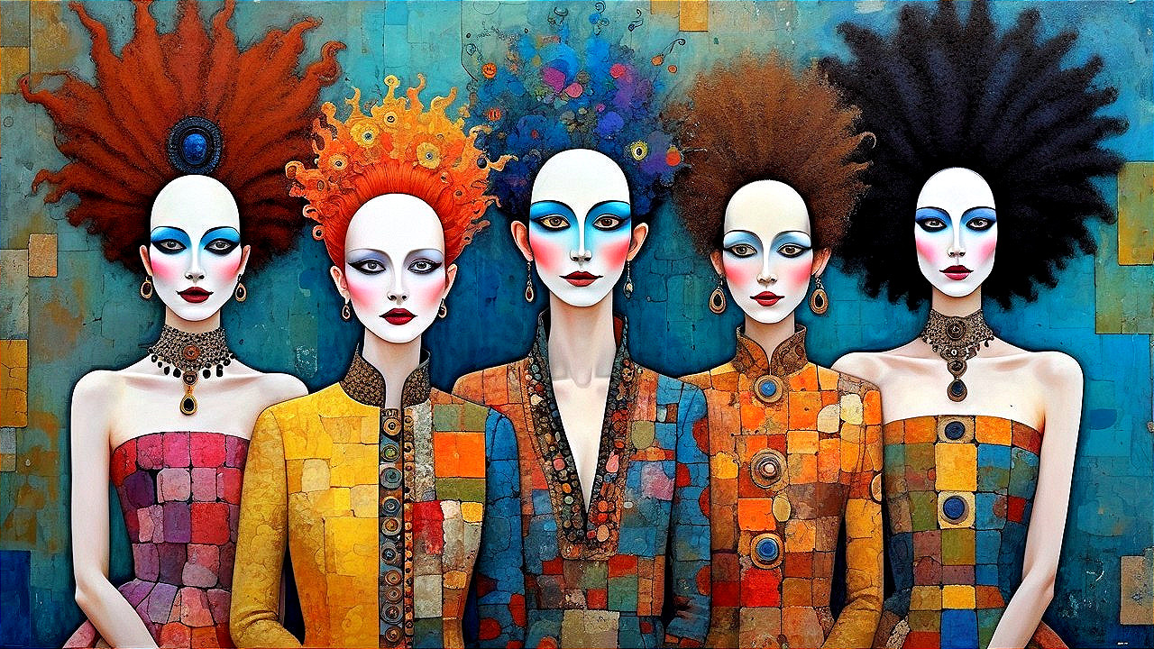 Abstract Portrait of Five Women with Unique Hairstyles
